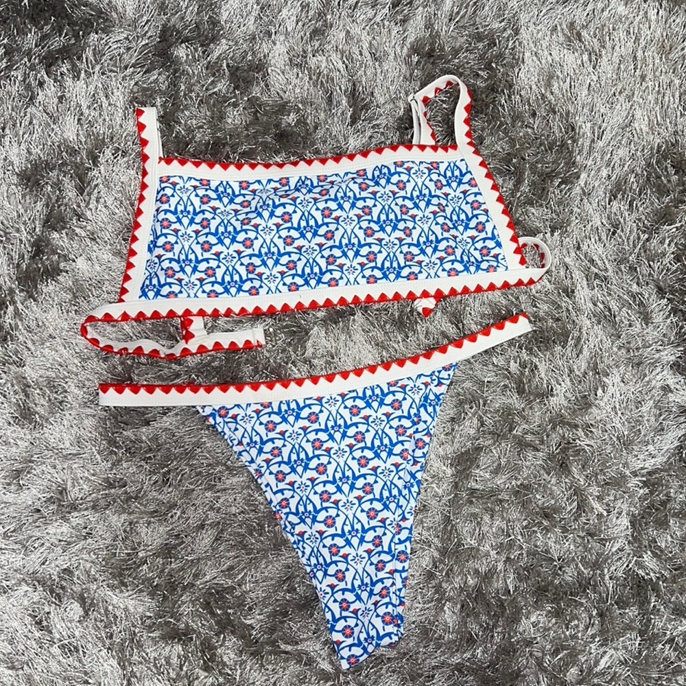 Red White and blue open back bikini top size large. Fits m.